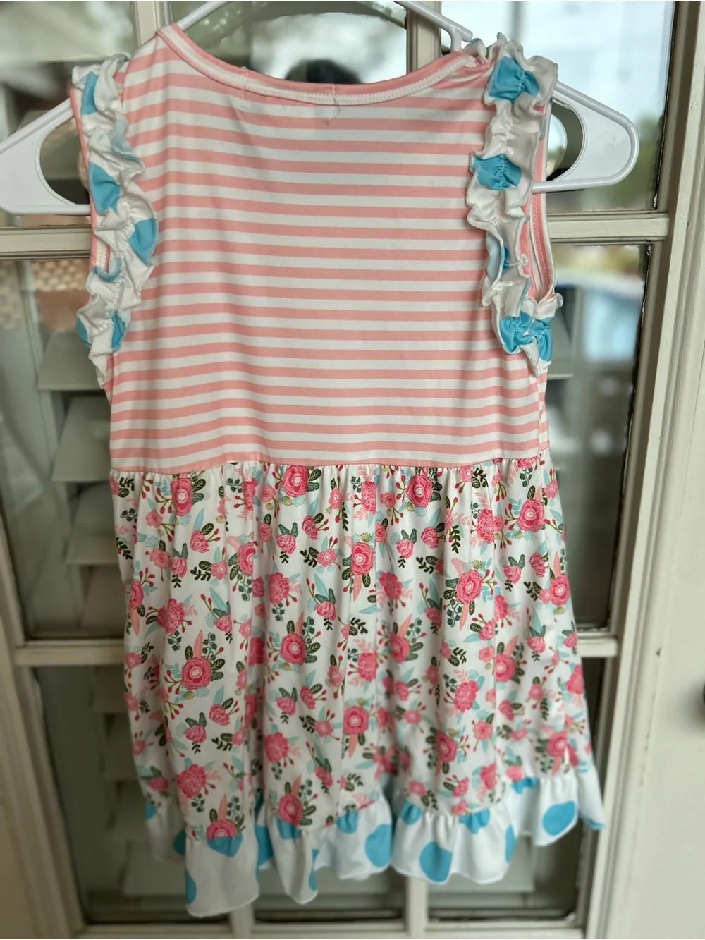 Pink Stripe & Floral Ruffle Kids Top with Matching Pants